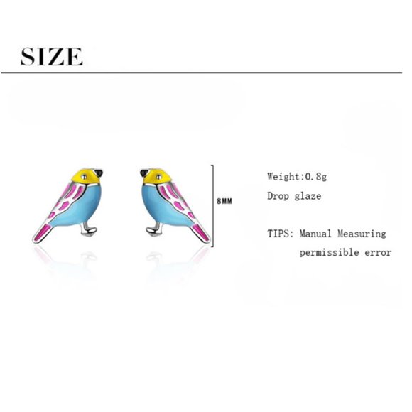 NEW 925 S Silver Cute Little Glazed Bird Earring - Picture 2 of 10